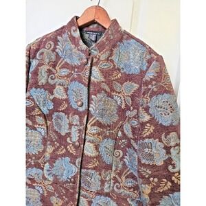 90s Jacobean Floral Tapestry Jacquard Blazer Women XL Jacket Forest Fairy Boho